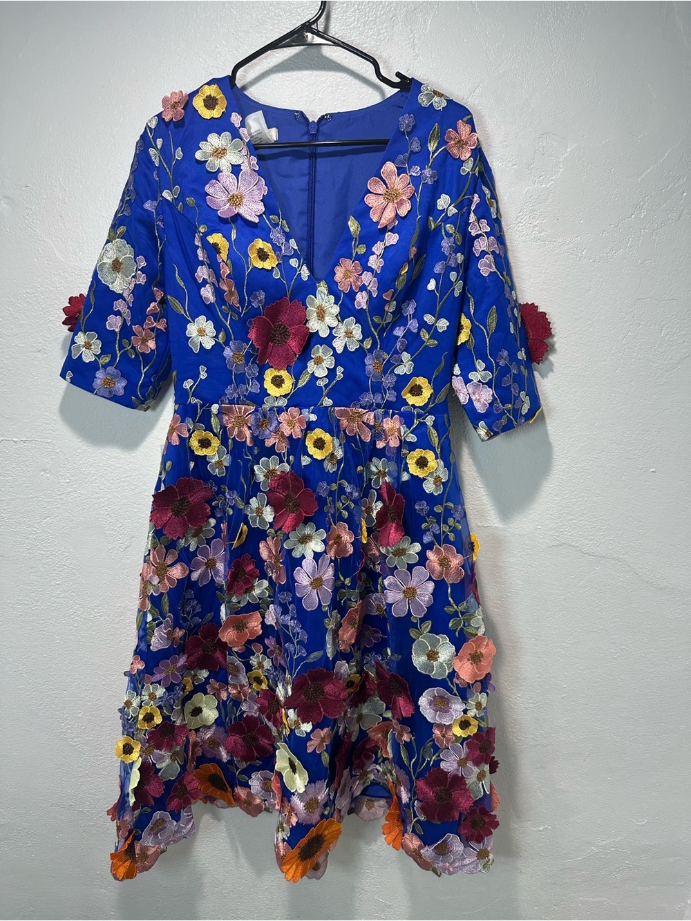 NWT TS Couture Royal Blue 3D Floral Embroidered Cocktail Dress